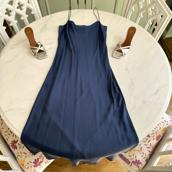 Theory Telson Silk Satin Slip Dress Blue Sz 2 - Picture 5 of 8